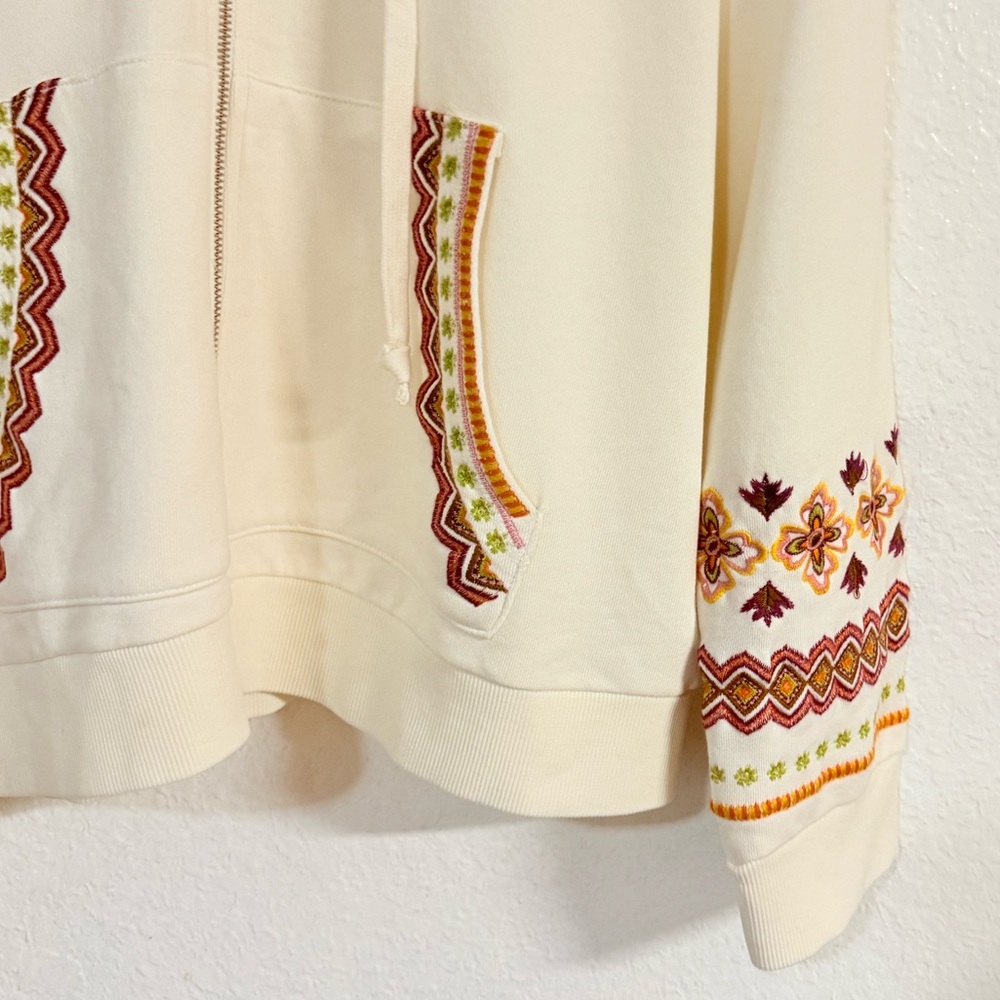 Driftwood Cotton Sweatshirt Zip Jacket Embroidered Teddy Hoodie Ivory size XL - Picture 6 of 14